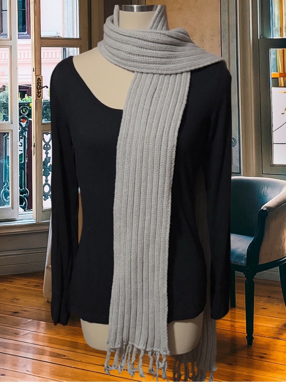 6” x 86” Brandy Melville Long Stone Gray Knit Scarf